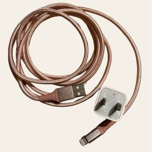 Pastel pink 6” iPhone charging cord & USB adapter
